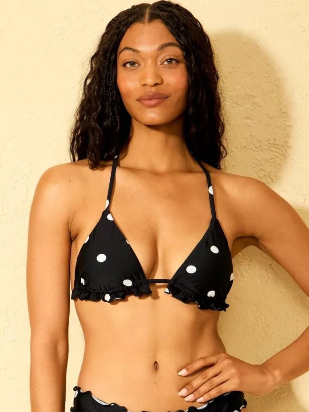 NEW Shade & Shore Polka Dot Ruffle Triangle Bikini Top - Black